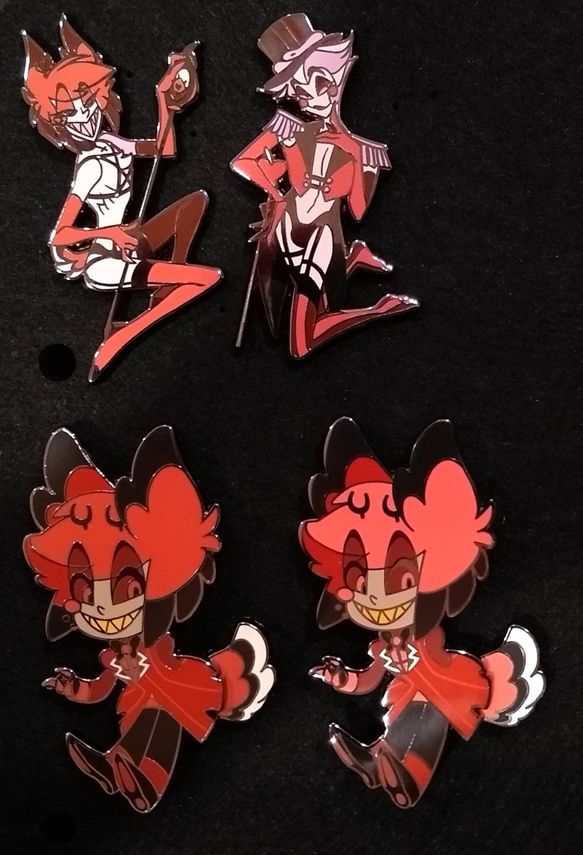Mockynbird18's tweet photo. Two packages came in the mail today~!!

The Lucifer pin and the strawberry Alastor pester pin from @IDPollution are here! Been waiting and saving to get them, and I'm so glad I got the chance to get strawberry Al!
(((*°▽°*) ノ💕💕
#hazbinfanmerch https://t.co/NSrn3X8aeA
