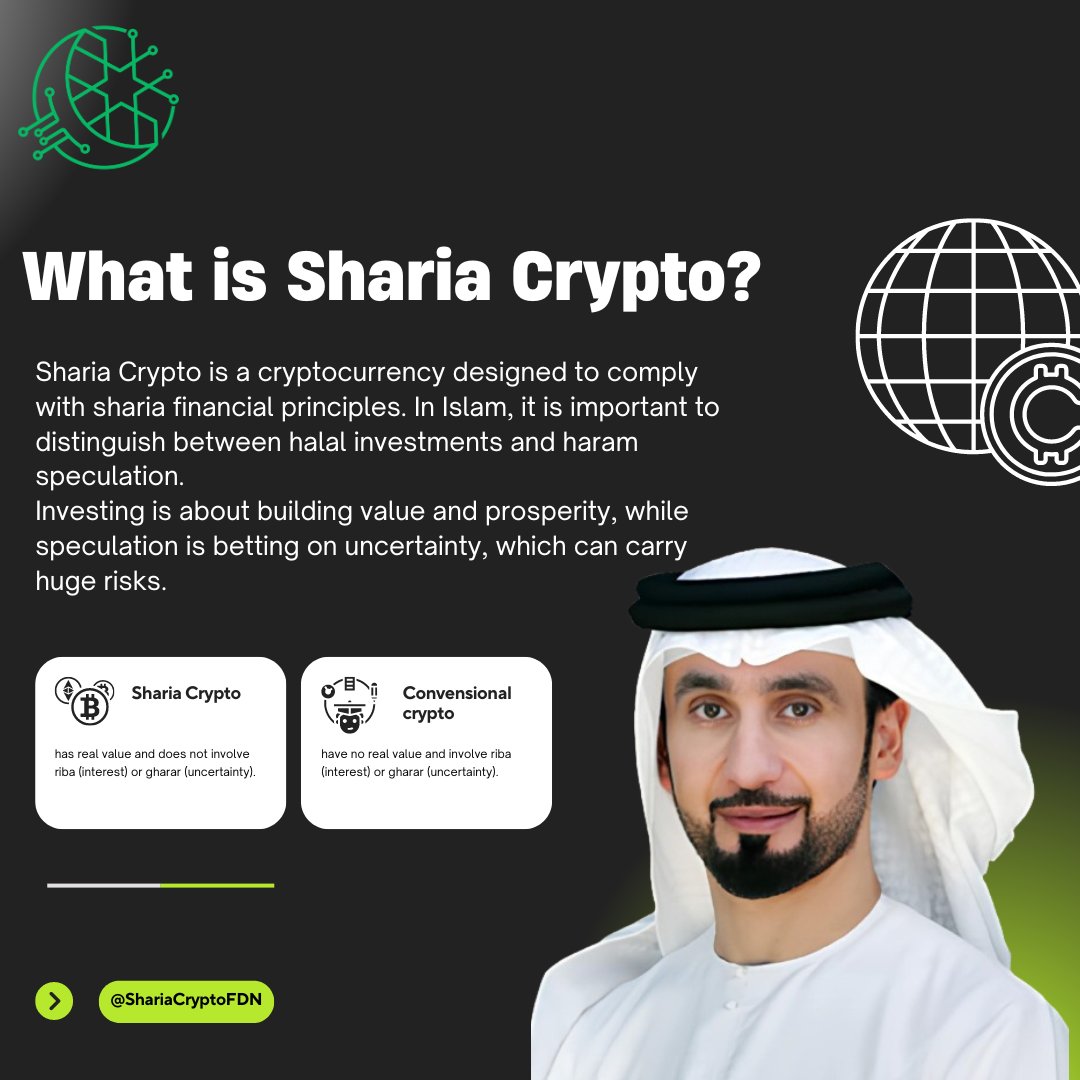 So, what exactly does Sharia Crypto mean? Crypto Sharia is a cryptocurrency designed to comply with sharia financial principles.
No RIBA (Interest) , No GHARAR (Uncertainty)
#Shariacrypto