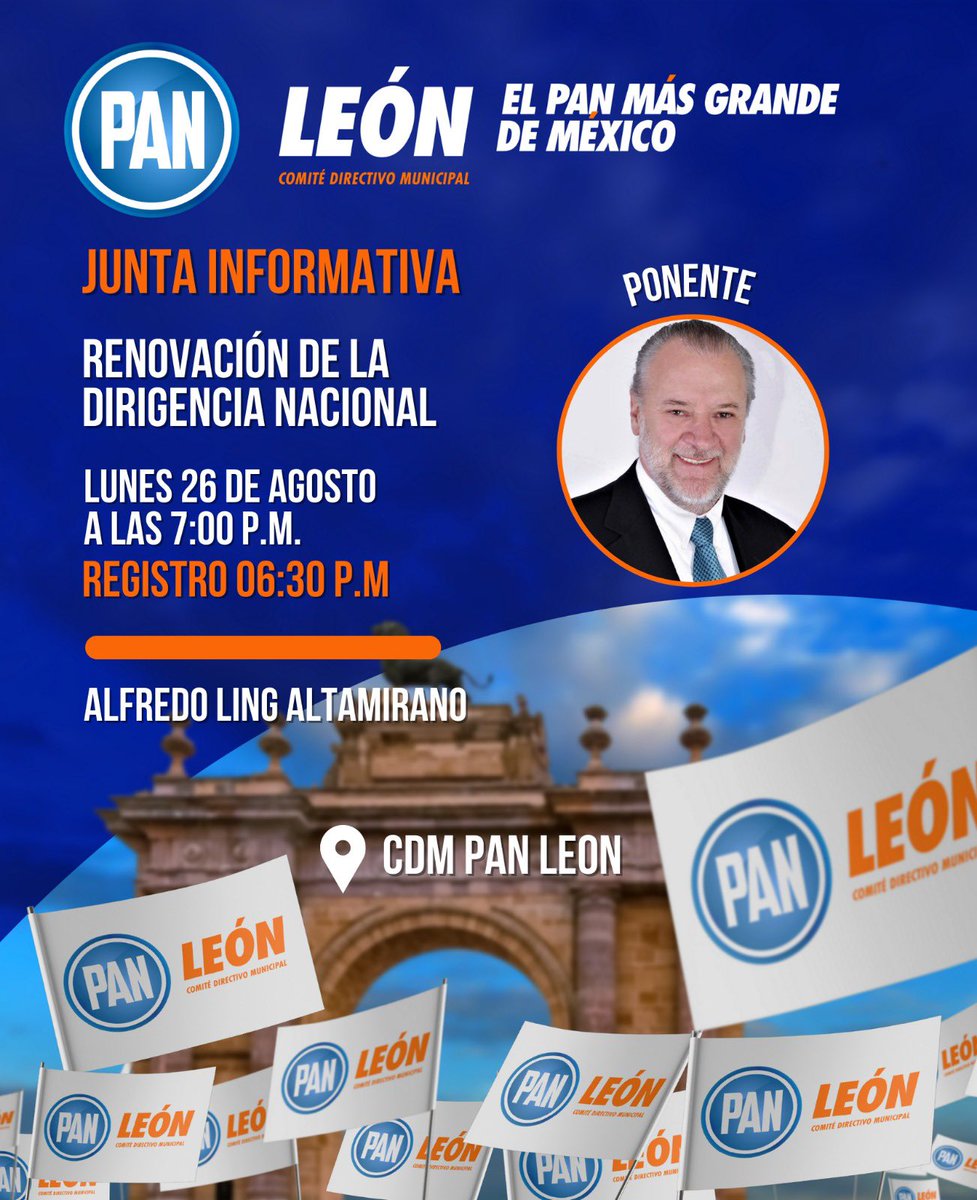 🔵Amigas y amigos militantes y simpatizantes PANistas, los esperamos este lunes 26 de agosto en nuestra tradicional Junta Informativa, desde el Comité Directivo Municipal del PAN León 💙🤍. 

¡No faltes! 🫶

#ElPANMásGrandeDeMéxico🍞💙