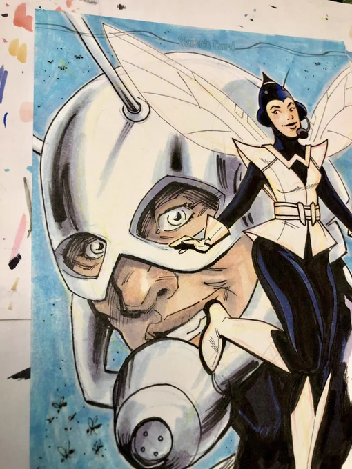 Some WIP photos of the Ant-Man and Wasp sketch card.