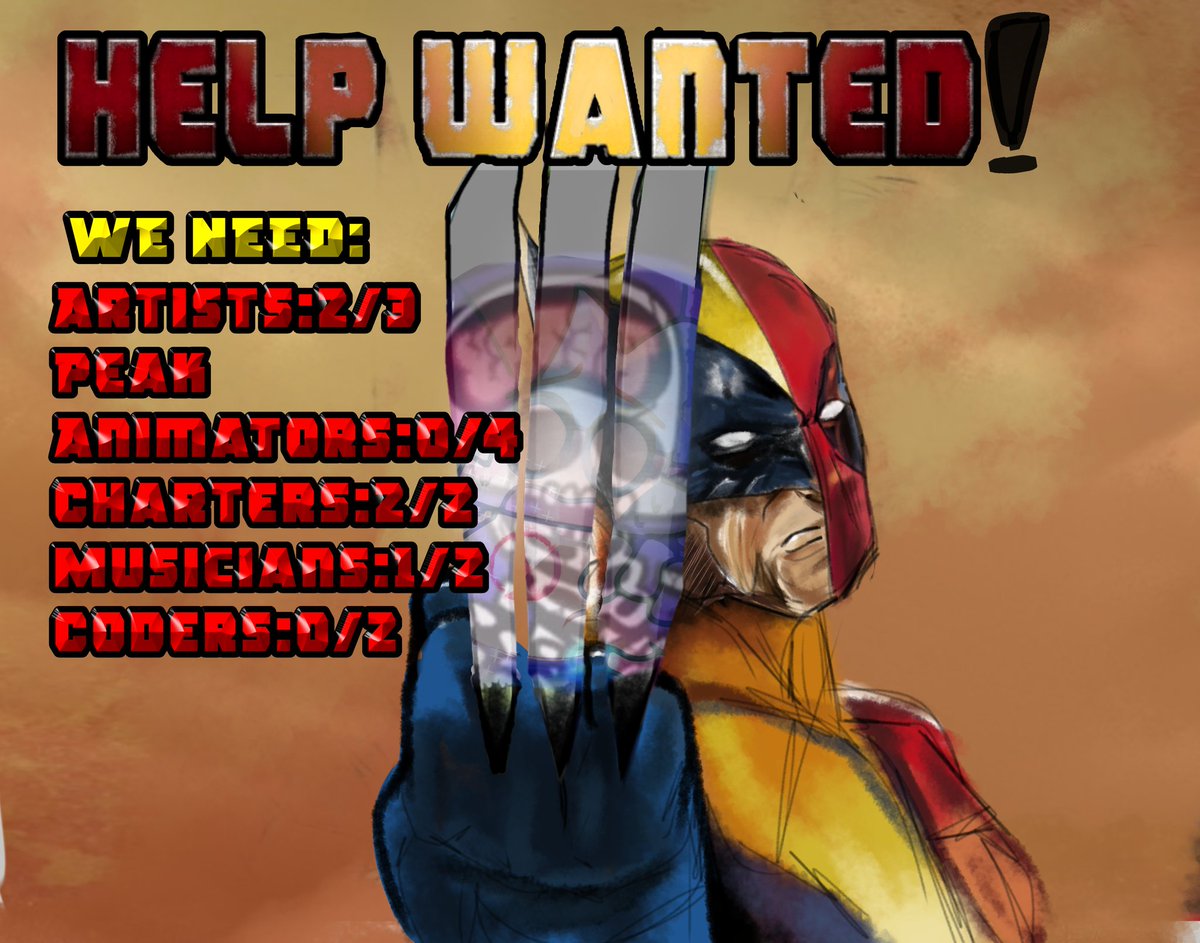 LFG_mod's tweet photo. ¡Hello people!, we are looking for help for our Deadpool and Wolverine mod.
This mod is about the aforementioned movie. If you do peak things and want to help dm me to know.
@FNFHELPWANTED @FNFnewsespanis @FridaysNew @FunkiMini @FnfNews_   #DeadpoolAndWolverine https://t.co/zHCS1n8CVz