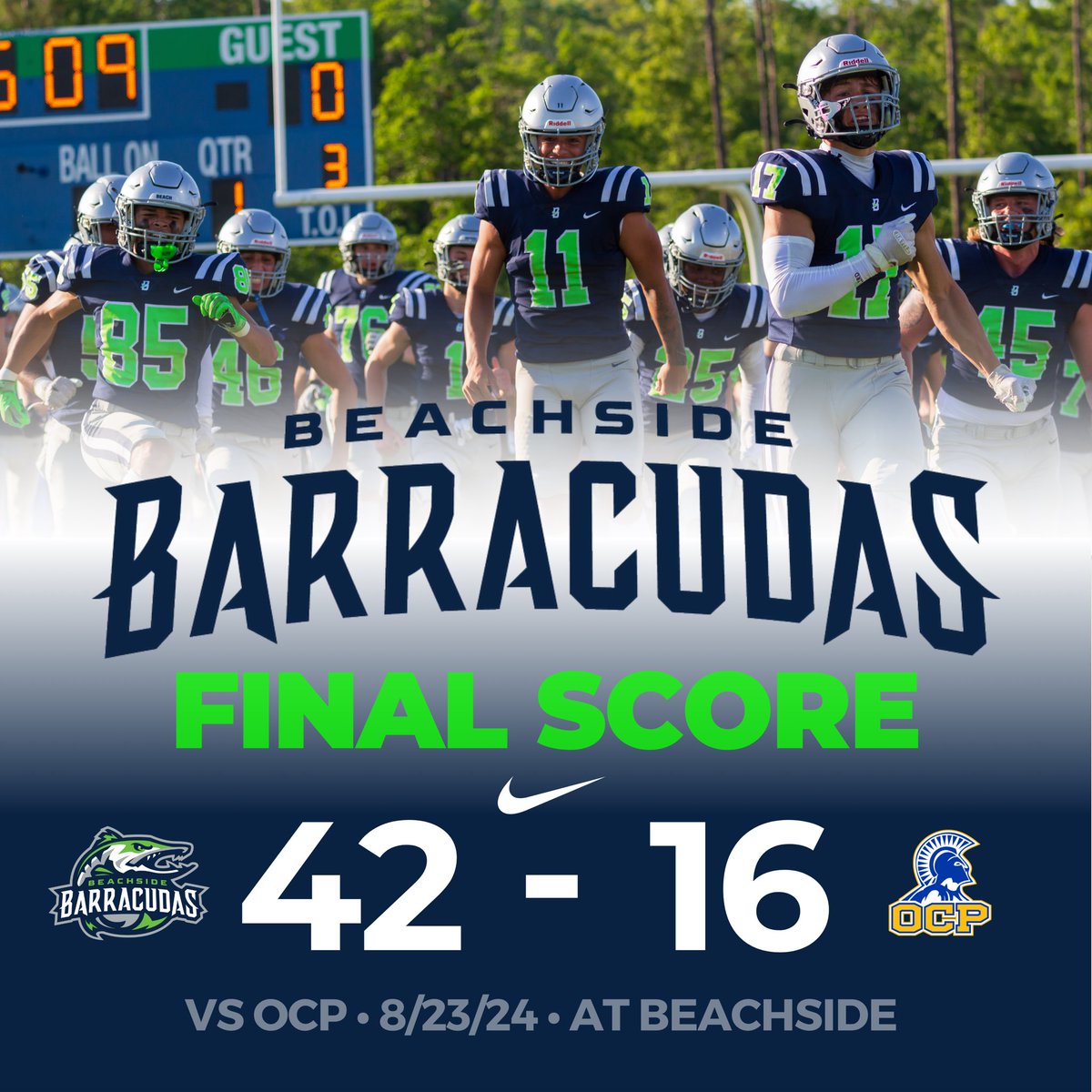 Final Score

The Barracudas take down the Warriors 42 - 16 at home. 

#LetsGetlt #BarracudaNation #BeachsideMade