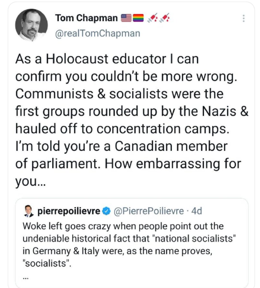 Pierre Poilievre is a national embarassment. Imagine trying to exploit the holocaust, let alone be called out by a holocaust educator for feigning ignorance in the process. Smdh
#cdnpoli
#NeverVoteConservative 
Nazis 
#HopeOverHate