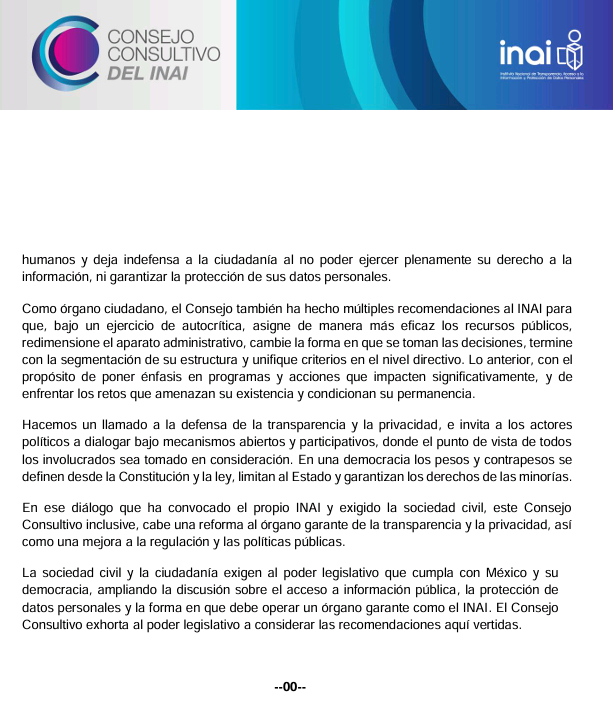 Sin <a href="/INAI/">Inai</a> la ciudadanía estará vulnerable ante el poder político. El <a href="/ConsejoConINAI/">Consejo Consultivo INAI</a> llama a la defensa de la transparencia y la privacidad. 
👉🏻 Conoce el comunicado especial. 🚩