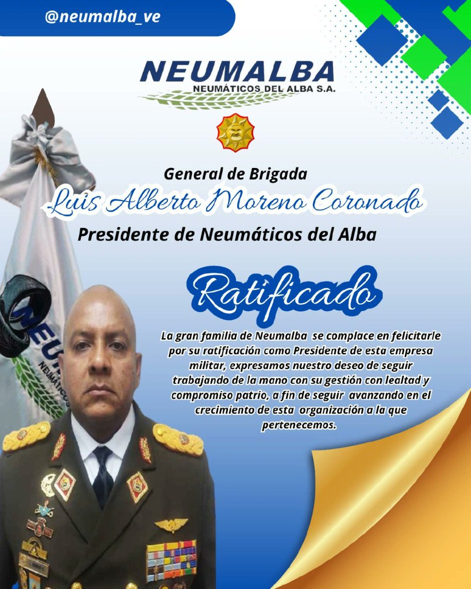 La gran familia de Neumalba se complace en felicitar al GB. Luis Alberto Moreno Coronado, por su ratificación como Presidente de esta empresa militar, expresamos nuestro deseo de seguir trabajando de la mano con su gestión.