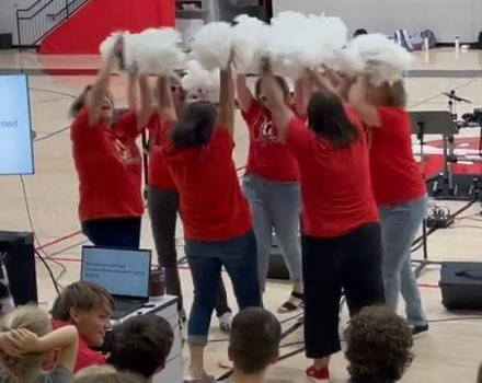 Some “cheerleaders” made a surprise appearance in elementary chapel today. We’re going to Thrive in 24-25! (Watch out Varsity Lady Eagle Cheerleaders!)  #noonegothurt #teacherswanttohavefun