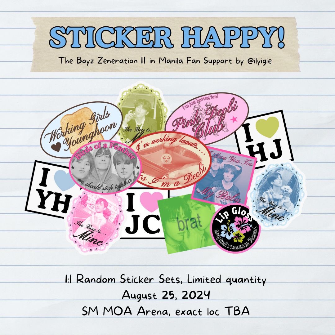 ilyigie's tweet photo. ☺︎ STICKER HAPPY! ☺︎
#ZENERATION2_MNL fan support

☺︎ random sticker set of 3
☺︎ 1:1, limited quantity
☺︎ rt &amp; like this tweet to claim

see u there, deobis! 

#더보이즈 #THEBOYZ https://t.co/SwZhLoxb83
