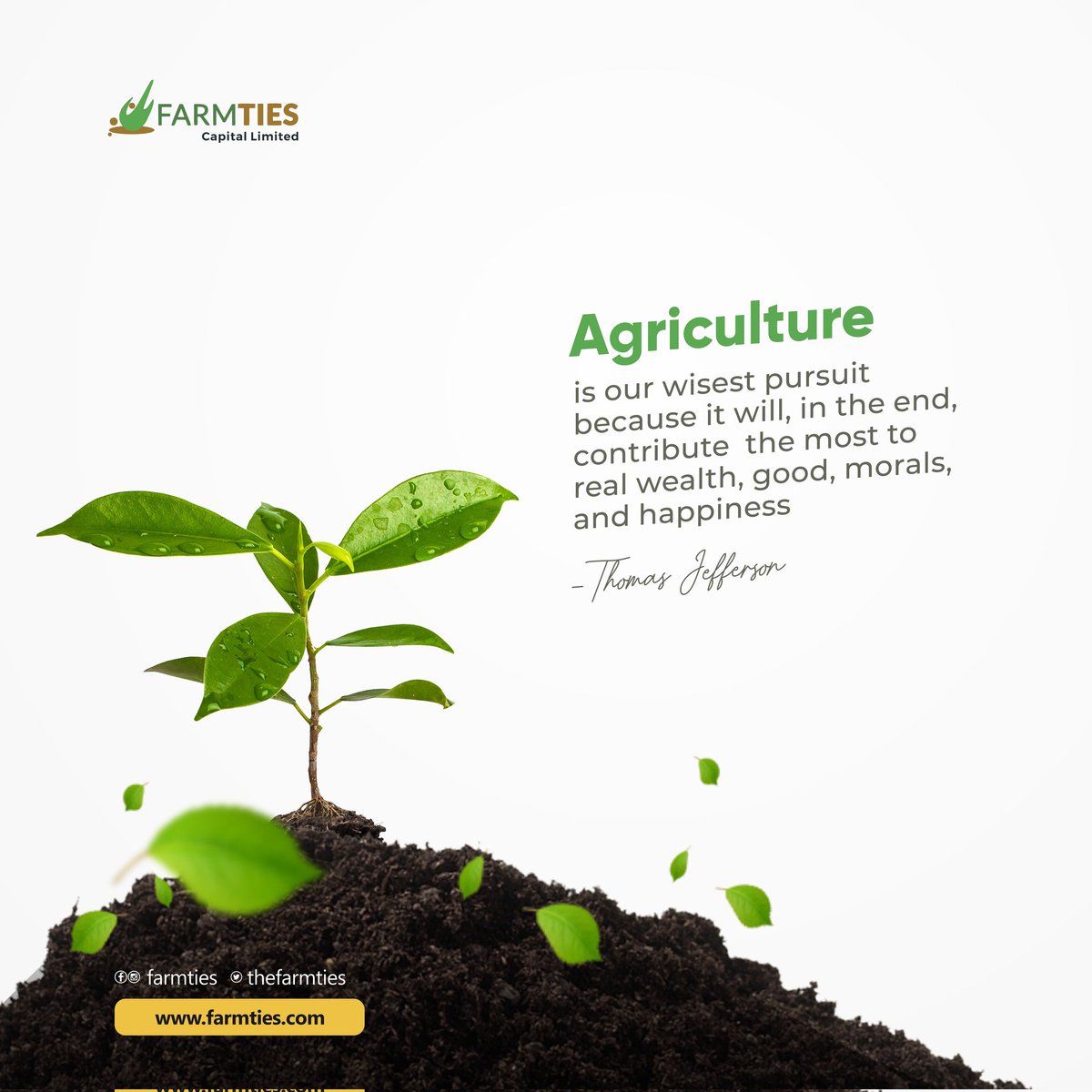 thefarmties's tweet photo. Agriculture is our wisest pursuit because it will in the end contribute the most to real wealth, good morals and happiness #agriculture #investing #Africa https://t.co/fNa582pS2K
