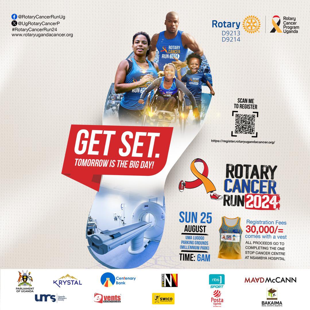 With just a day left , Have you already secured your #RotaryCancerRun24 running kit ? Grab yours in time using the registration link ⬇️ register.rotaryugandacancer.org  

Together let’s #SpreadMagicInEveryStep