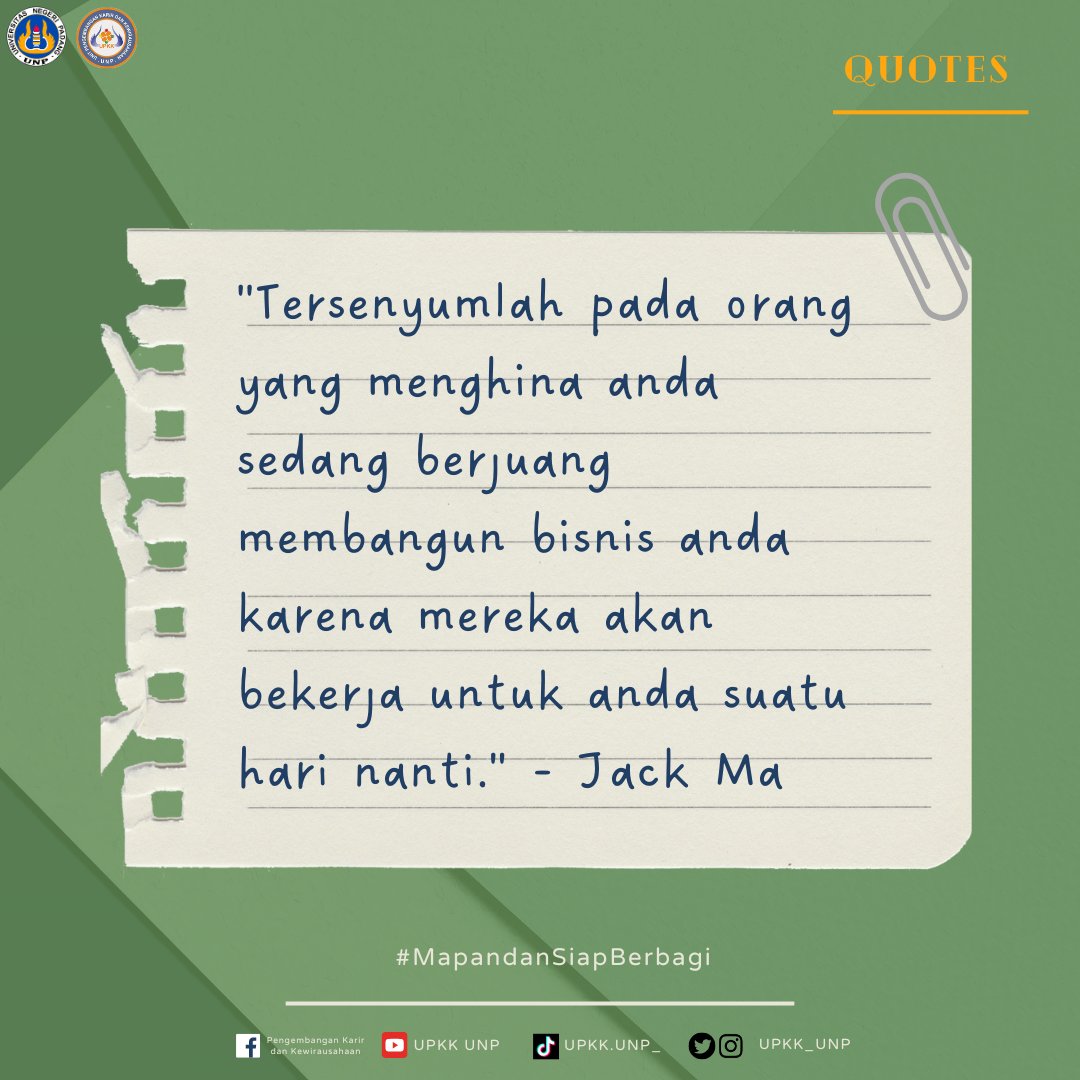upkk_unp's tweet photo. Halo Sahabat UPKK UNP!! 👋

Yuk mana ni Suara Calon Orang sukses masa Depan 🤩

Yuk terus kerja keras, bersikap hidup optimis, inovatif, kreatif, serta leadership ✨

WIRAUSAHA BERBAKTI MAPAN DAN SIAP BERBAGI #upkk #unp #infounp #wirausaha https://t.co/zjHsnObfwV
