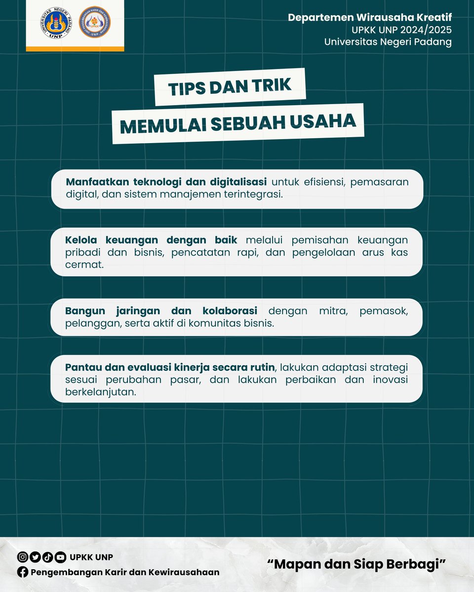 upkk_unp's tweet photo. Halo Sahabat UPKK UNP!! 👋

Yuk mana ni Suara Calon Orang sukses masa Depan 🤩

Yuk terus kerja keras, bersikap hidup optimis, inovatif, kreatif, serta leadership ✨

WIRAUSAHA BERBAKTI MAPAN DAN SIAP BERBAGI #upkk #unp #infounp #wirausaha https://t.co/3q0LDYP3Nn