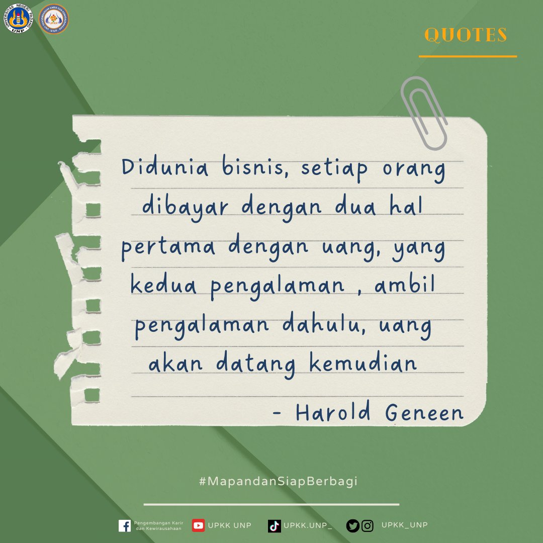upkk_unp's tweet photo. Halo Sahabat UPKK UNP!! 👋

Yuk mana ni Suara Calon Orang sukses masa Depan 🤩

Yuk terus kerja keras, bersikap hidup optimis, inovatif, kreatif, serta leadership ✨

WIRAUSAHA BERBAKTI MAPAN DAN SIAP BERBAGI #upkk #unp #infounp #wirausaha #karir #bisnis #pengusahamuda https://t.co/GCaFTgs29K