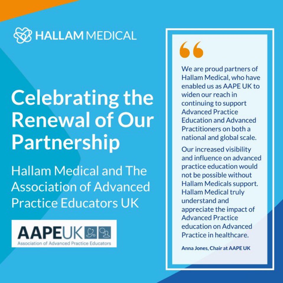 AAPEUK (@aapeuk) on Twitter photo We are proud to announce the renewal of our partnership agreement with <a href="/Hallam_Medical/">Hallam Medical</a>
We are grateful for this continued support allowing us to widen our reach
and continue to support advanced practice education nationally & globally.
Read more here: ow.ly/B6FM50T2Tu5 We are proud to announce the renewal of our partnership agreement with <a href="/Hallam_Medical/">Hallam Medical</a>
We are grateful for this continued support allowing us to widen our reach
and continue to support advanced practice education nationally & globally.
Read more here: ow.ly/B6FM50T2Tu5