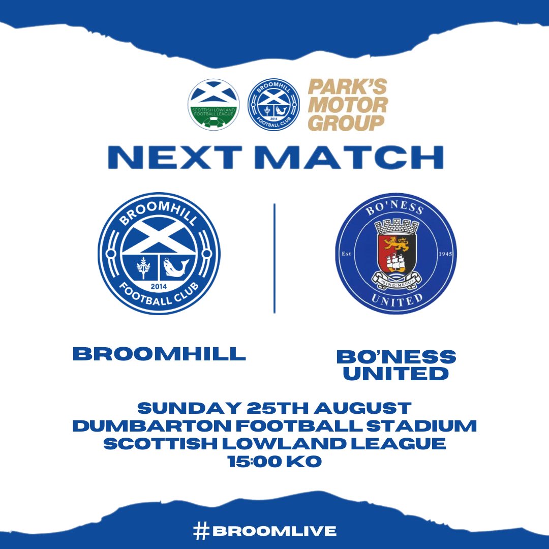 🎟️ A cash turnstile will be in operation tomorrow for our match against <a href="/BonessUnited_FC/">Bo'ness United FC</a>. 

You can still buy your ticket online via our website. 

broomhillfc.com/men/tickets-tr…

🔵⚪️

<a href="/parksmotorgroup/">Park's Motor Group</a> 
<a href="/OfficialSLFL/">The Park’s Motor Group Scottish Lowland League</a>