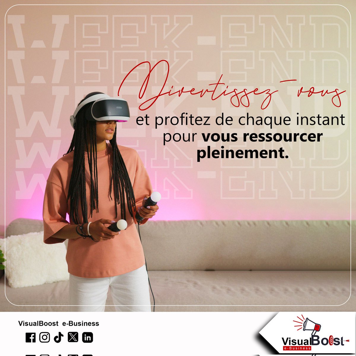 Visualboost_eB's tweet image. Prenez le temps ce weekend de vous divertir et de vous ressourcer pleinement. Chaque moment de détente est une chance de recharger vos batteries pour revenir plus fort. 

VisualBoost e-Business vous souhaite un weekend apaisant et revitalisant ! 

#weekend #detente #visualboost
