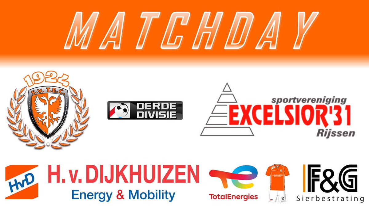 sv_TEC's tweet photo. 🔥 #Matchday 🔥
⚽ TEC  🆚 @excelsior31 
🏆 #DerdeDivisieA
🗓️ Vandaag
🕝 15:30 uur
🏟️ Sportpark De Lok, Tiel
🎟 €6,- (vanaf 18 jaar) aan de kassa
#tecexc https://t.co/6ti0NeUbKF