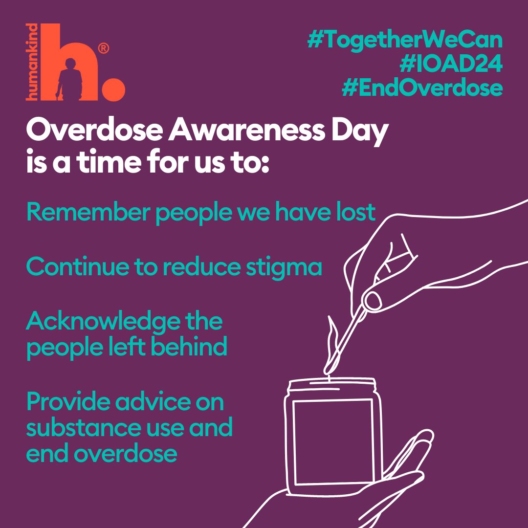 Humankind (@humankind_uk) on Twitter photo #InternationalOverdoseAwarenessDay is in one week.
The theme for <a href="/OverdoseDay/">International Overdose Awareness Day</a> is #TogetherWeCan. We remember the people we have lost to overdose and are committed to reducing stigma together. đź’ś
#IOAD24 #EndOverdose #InternationalOverdoseAwarenessDay is in one week.
The theme for <a href="/OverdoseDay/">International Overdose Awareness Day</a> is #TogetherWeCan. We remember the people we have lost to overdose and are committed to reducing stigma together. đź’ś
#IOAD24 #EndOverdose