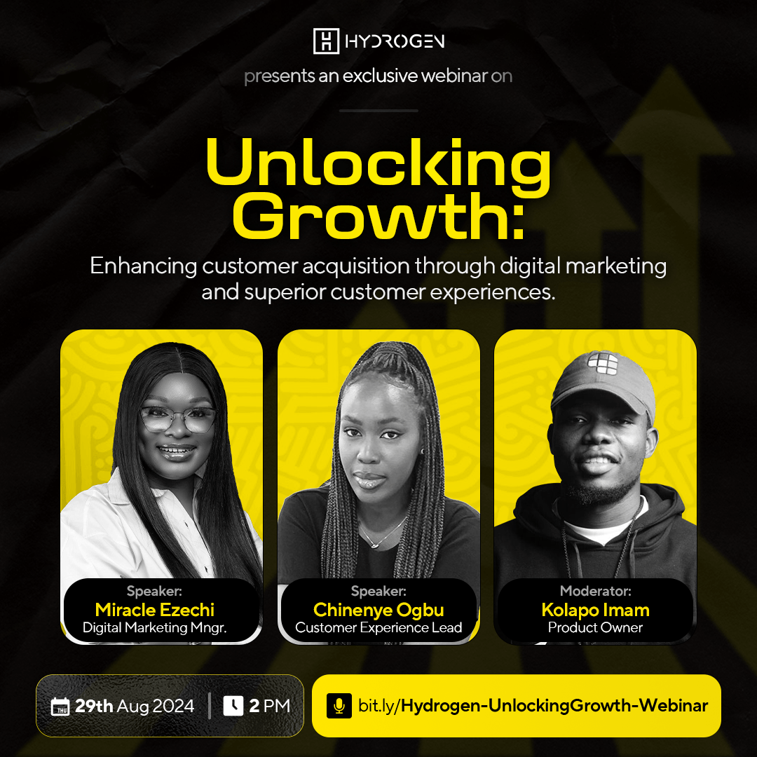 Reposted from <a href="/hydrogenafrica_/">Hydrogen Payment Service Company Limited</a> 

Customer acquisition and marketing are key to your business’s success. Join our webinar for expert insights and strategies to elevate your business.

Click the link below to register
bit.ly/Hydrogen-Unloc…

#HydrogenAfrica
#WhereTheWorldConnects