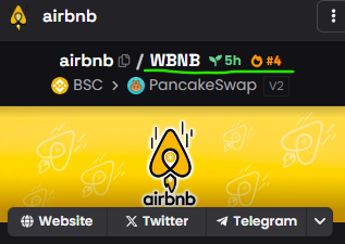 tickerairbnb's tweet photo. Rising on Dexscreener because degens need a place to stay, that place is $AIRBNB! 

0x4da3fefefd0541a1f6068345bbd616dd294daf16 https://t.co/n6pbrstWju