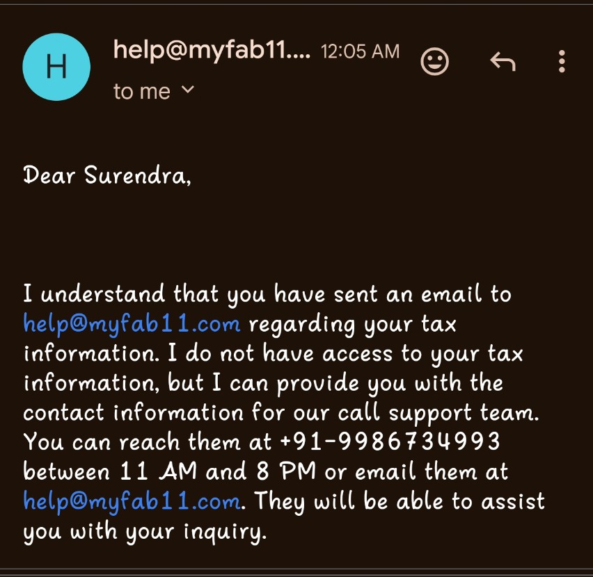 Gowtham_de's tweet photo. @MyFab11Official I need to know whether your technical issue regarding the tax deduction under 194B and 194BA has been resolved or not? I need to Re-File the tax. Your customer support doesn't help on this. https://t.co/lNh7Y6Uv6S