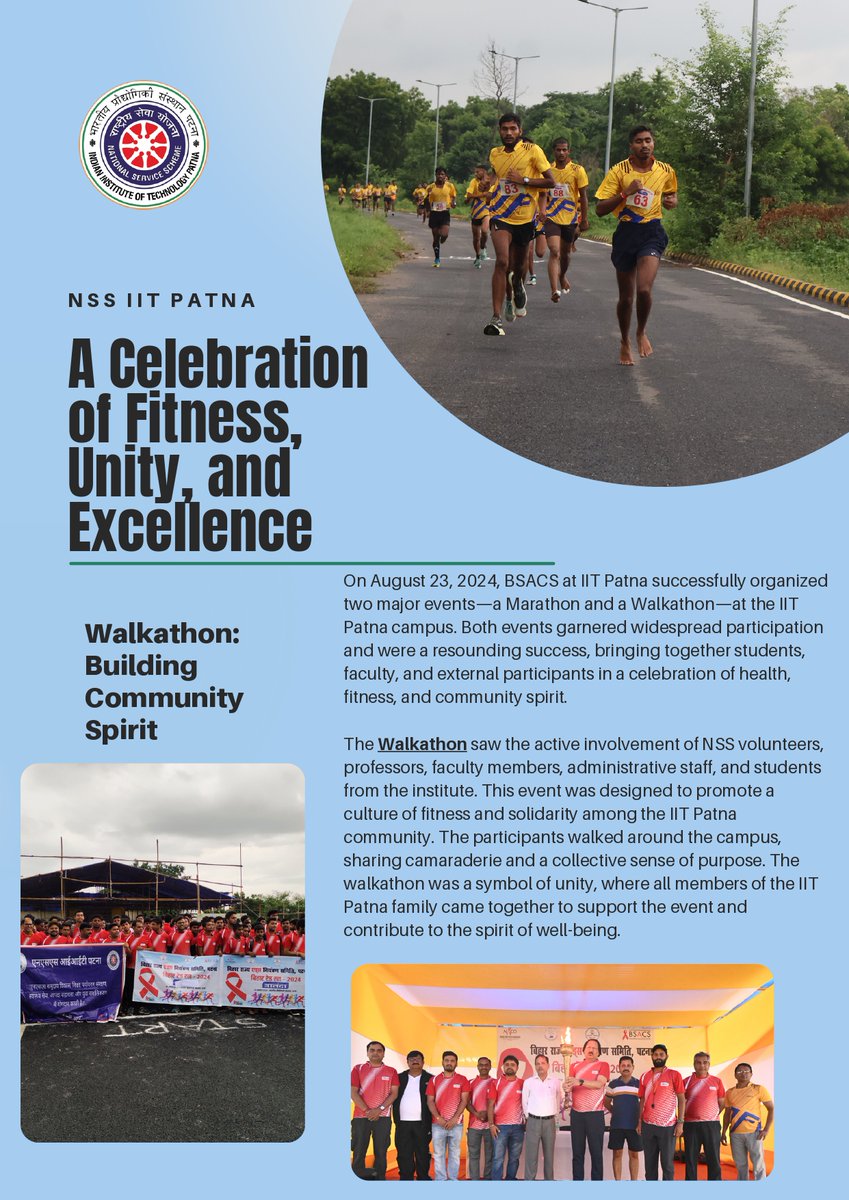 IITPAT's tweet photo. IIT Patna successfully hosted two state-level events—the Red Run Marathon and Walkathon—on its campus on 23rd Aug 2024.
#IITPatna #Marathon #Walkathon #NSS #BSACS https://t.co/tZncsip9GJ