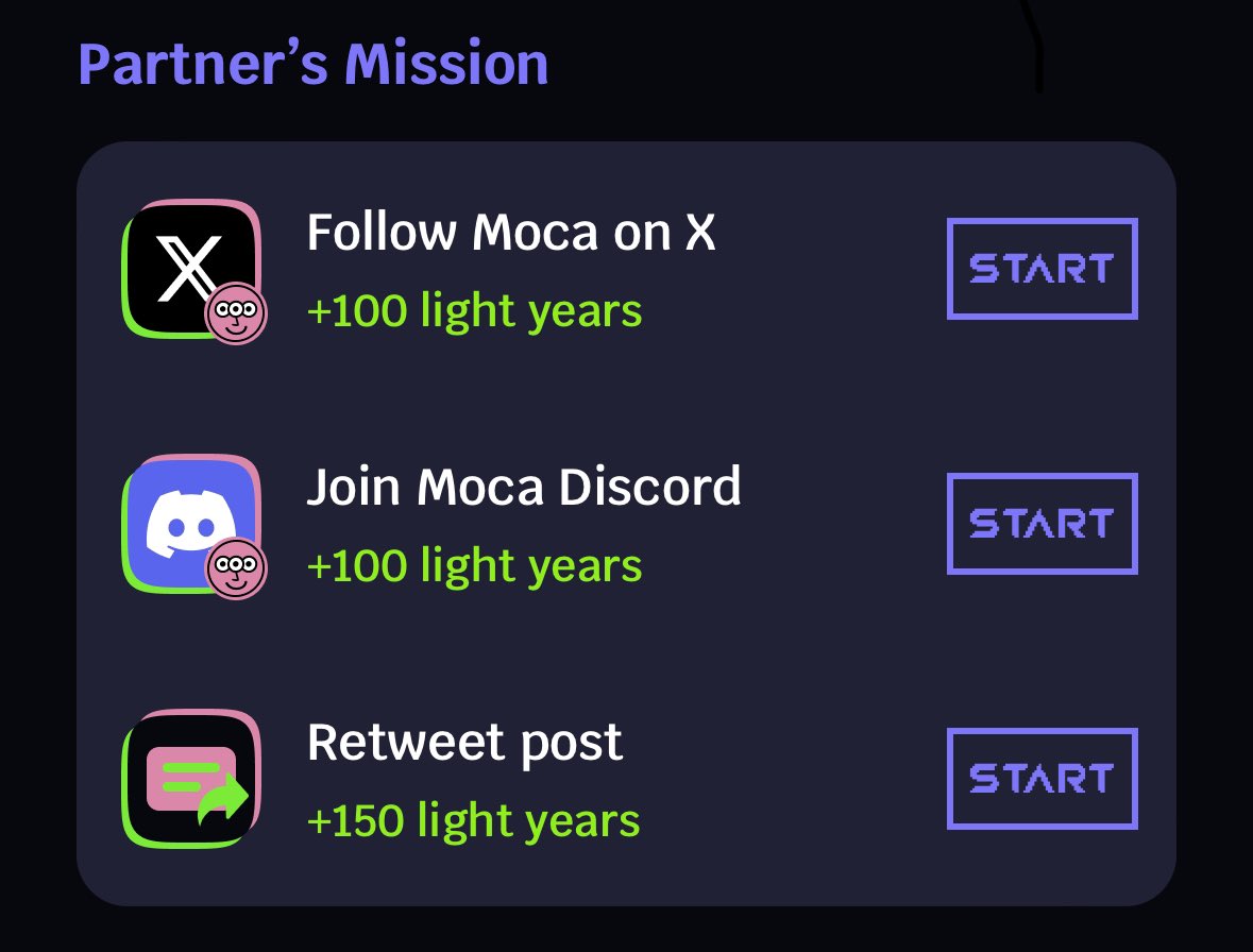 Interstellaxyz's tweet photo. π Mission Control Alert:
Have you completed your #MocaverseWeek missions yet? π
Donβt miss out on your chance to earn extra Light Years rewards! πβ¨ https://t.co/ugKeRNKpIh