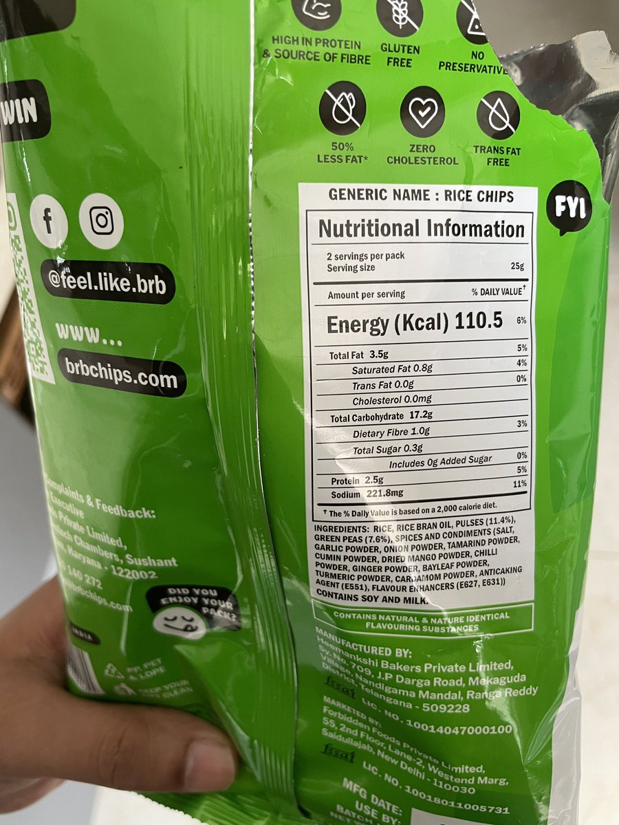 ethicalaakash's tweet photo. This label is so misleading! 
It says 110Kcal in bold, however that’s per serving and it’s 2 servings per pack. 

cc: @foodpharmer2 https://t.co/WodZs6H0go