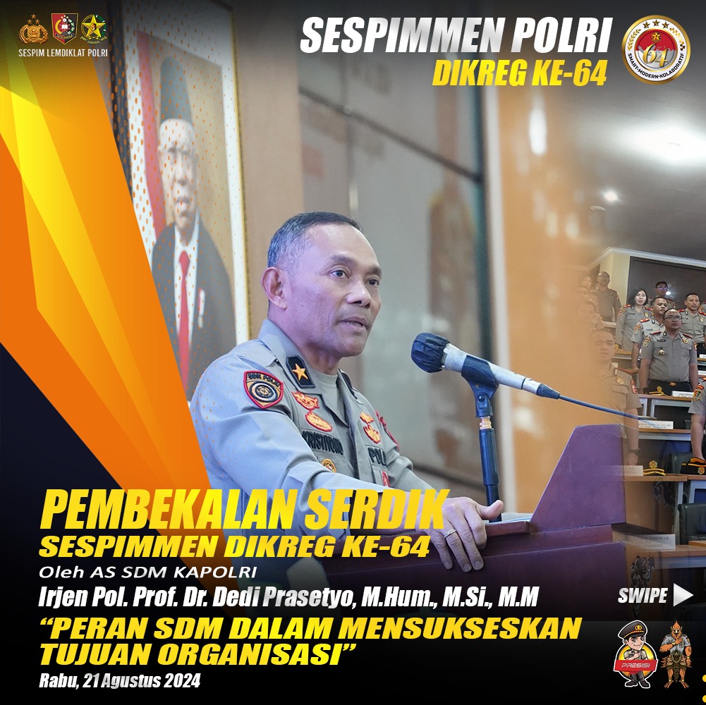 64sespimmen's tweet photo. PEMBEKALAN AS SDM KAPOLRI IRJEN POL. Prof. Dr. DEDI PRASETYO, M.Hum., https://t.co/q3jimIWOjq., M.M

-Giat Serdik Sespimmen Polri Dikreg ke-64-

#sespimen64 #smart #modern #kolaboratif #jadwalharian #sespimlemdiklatpolri #sespimpolri #lemdiklatpolri #lembagapendidikanpolri https://t.co/dLg4QVhdcv