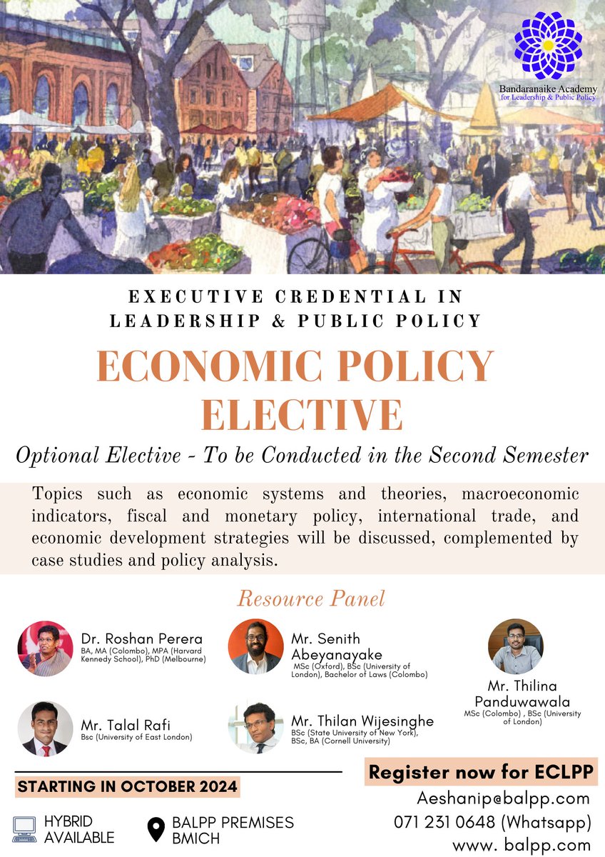 The Economic Policy Elective, is an elective designed for the second semester of the Executive Credential in Leadership &amp; Public Policy (ECLPP). 

Visit our website at balpp.com for further details.