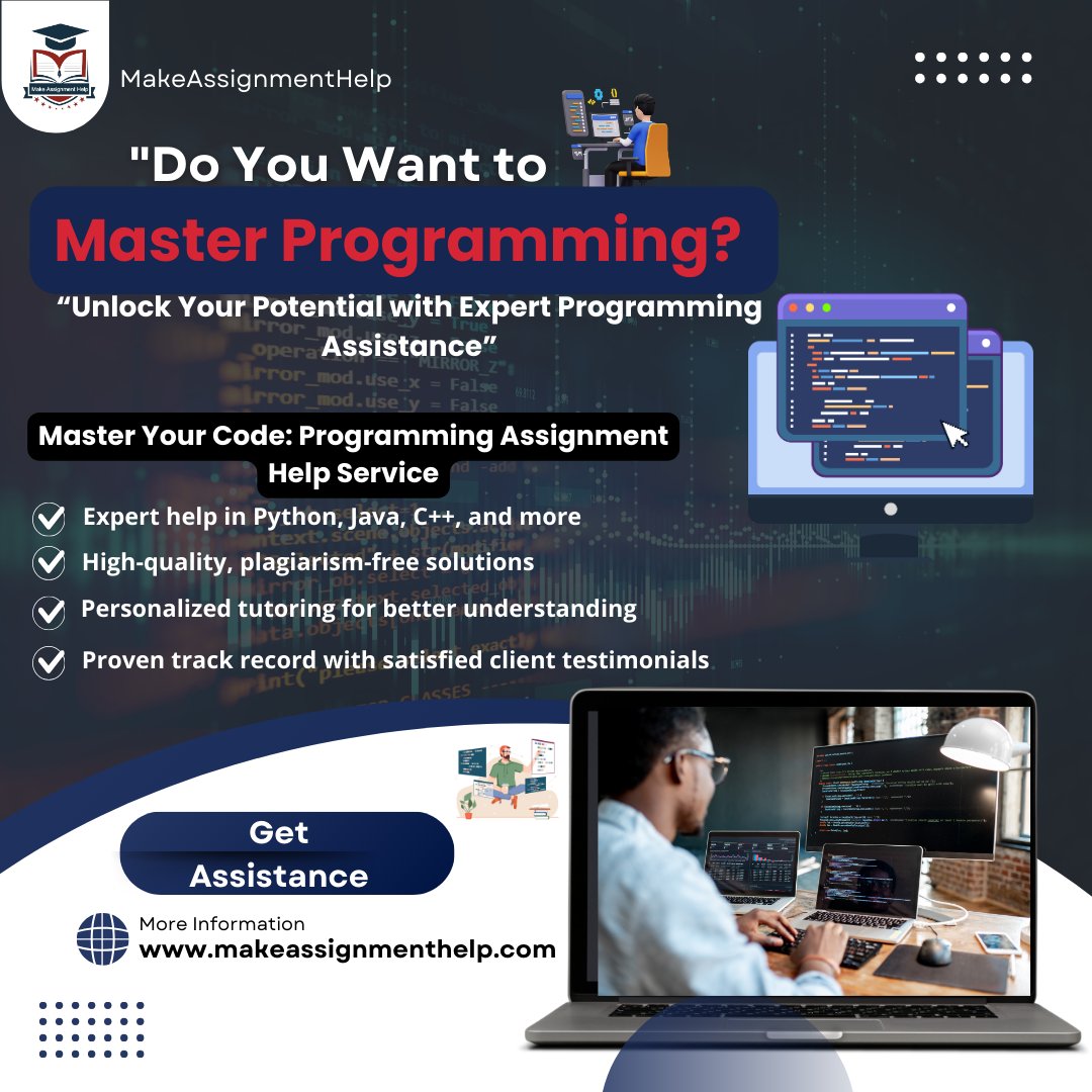Make_Assignment's tweet image. Stuck on a programming assignment? We've got your back! we are here to help you Let us take the stress out of coding! 💻 #ProgrammingHelp #MakeAssignmentHelp #CodeSupport #AssignmentHelp #StudentSuccess #CodingLife #TechHelp #ProgrammingAssignment #DeveloperCommunity