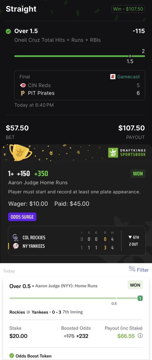 919Sharps's tweet photo. @SmoovesLocks stays HOT in MLB😮‍💨
Tonight we cashed…
Judge &amp; Ohtani HR Lay +899✅💰
Boosted Hit Parlay +895✅💰
Judge HR Boosted +350✅💰
Judge &amp; Bobby Hit Parlay✅💰
Ohtani o1.5 Bases✅💰
O’Neil Cruz o1.5 HRR✅💰 https://t.co/kNewbCh8e3