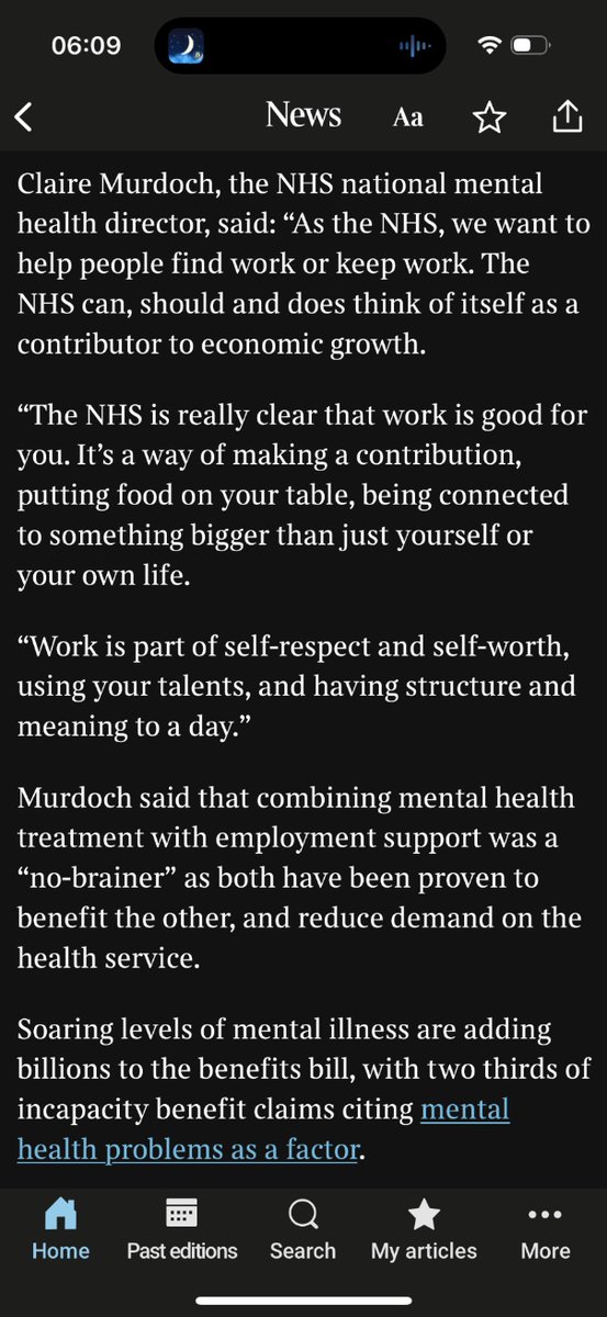 Appalling and dangerous piece on work and mental health in The Times today. It wrongly conflates freely chosen employment advisors in IAPT with a new DWP initiative that could sanction those who don’t comply, threatening their ability to eat and heat. Peak neoliberalism.