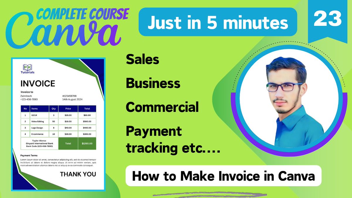 pktutorials786's tweet image. 🎥 New Video Alert! 🚀

Need to create professional invoices? Learn how with our latest tutorial: &quot;How to Create an Invoice in Canva | Canva Complete Course (Part - 23)&quot;. 💼💻
📺 Watch here: youtu.be/wD10QdP0y2c

#Canva #PKTutorials #InvoiceDesign #GraphicDesign #CanvaCourse