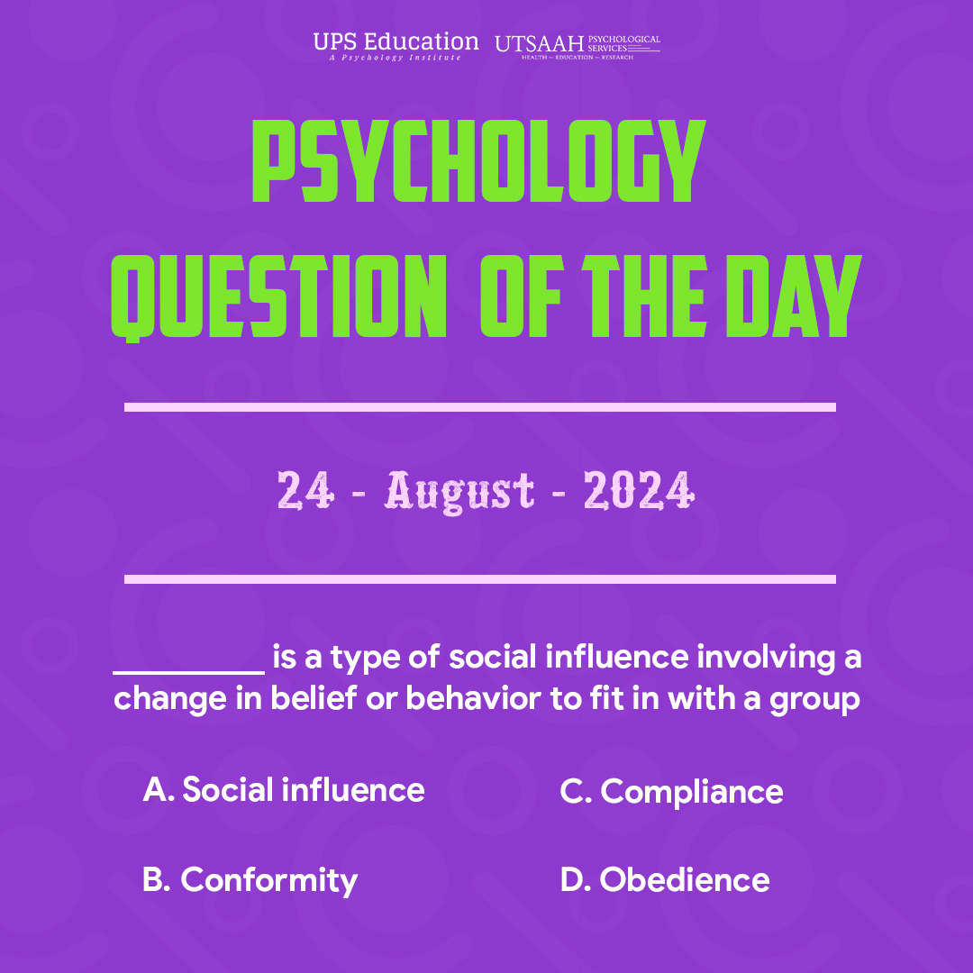 upseducation's tweet photo. Question of the Day (August 24, 2024).

Daily questions from UPS Education are useful for various psychology entrance exams like M.Psy/M. Phil, UGC NET JRF/MA - CUET PG Psychology, GATE Psychology, and others.

#questionoftheday #psychologymajor #psychologystudent #arvindotta https://t.co/GaFZzofqR3