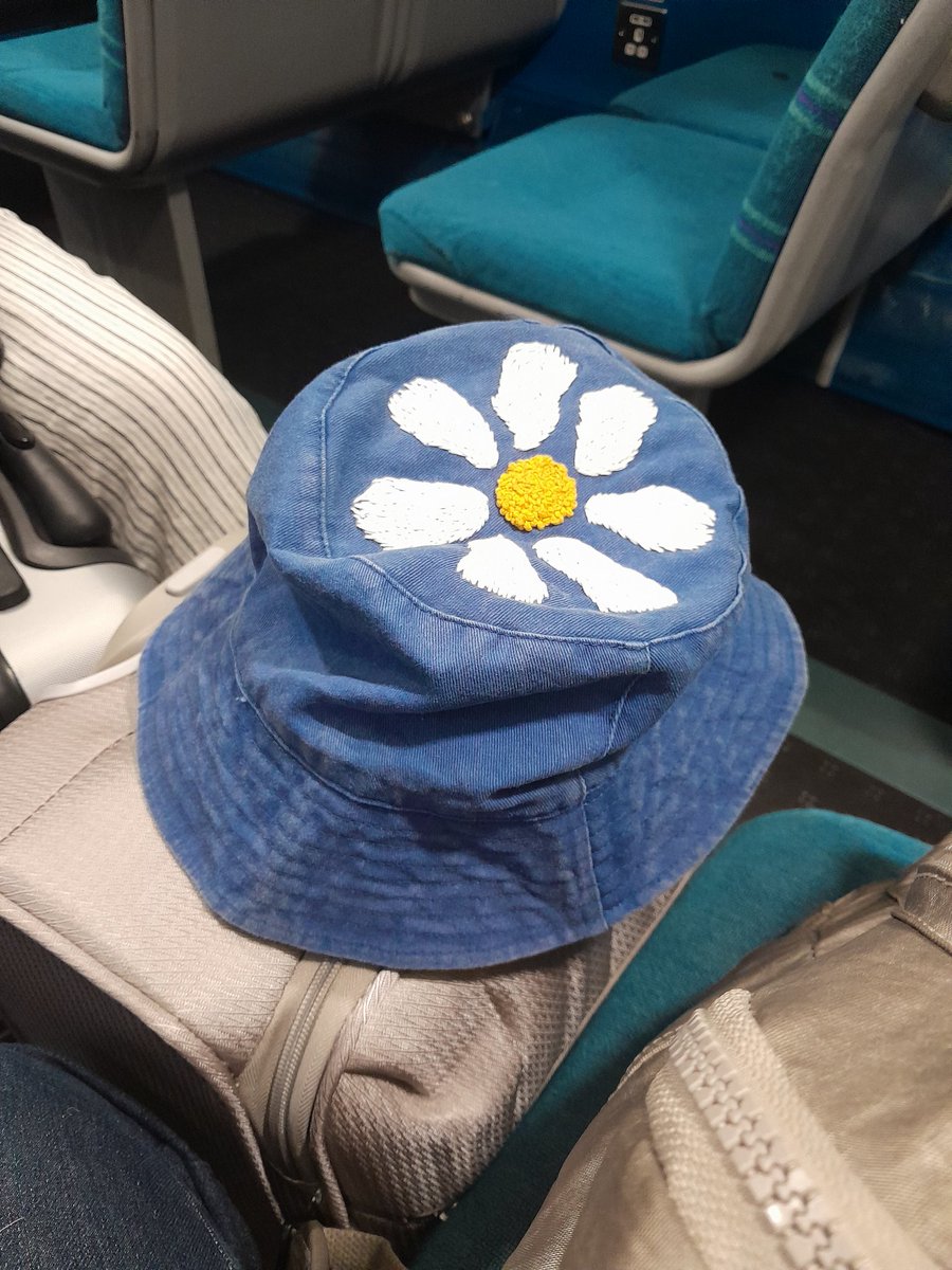 Dr_Sally_Beken's tweet image. Early start to my trip to see @wearejames in Athens. My daughter made me this for the trip! It's going to be visiting some great EU cities travelling from UK to Greece by train and boat. Can't wait for the gig! #Bestdaughter #lowcarbontravel #interrail #interrailing #buckethat