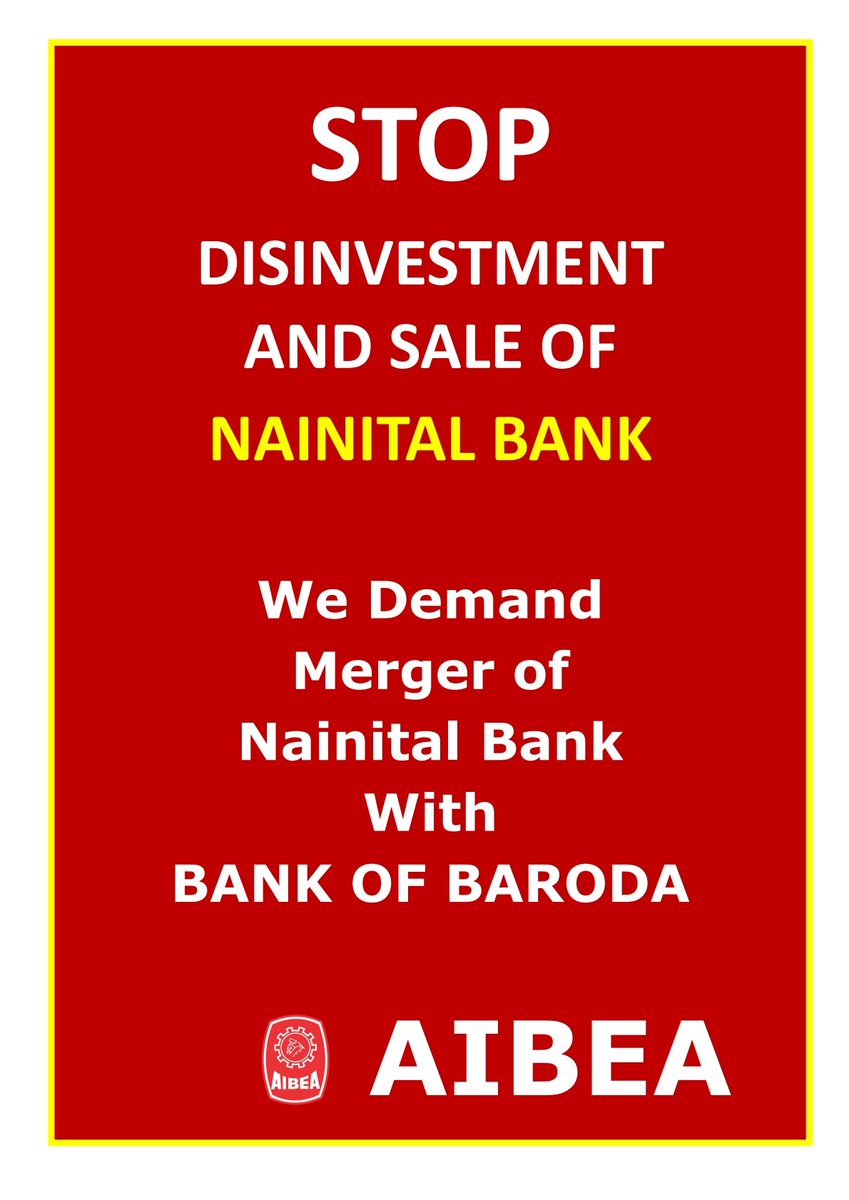ChVenkatachalam's tweet photo. Stop Disinvestment and Sale of @LtdNainital 

We Demand merger of Nainital Bank with @bankofbaroda 

#AIBEA https://t.co/jaM9zKcRup