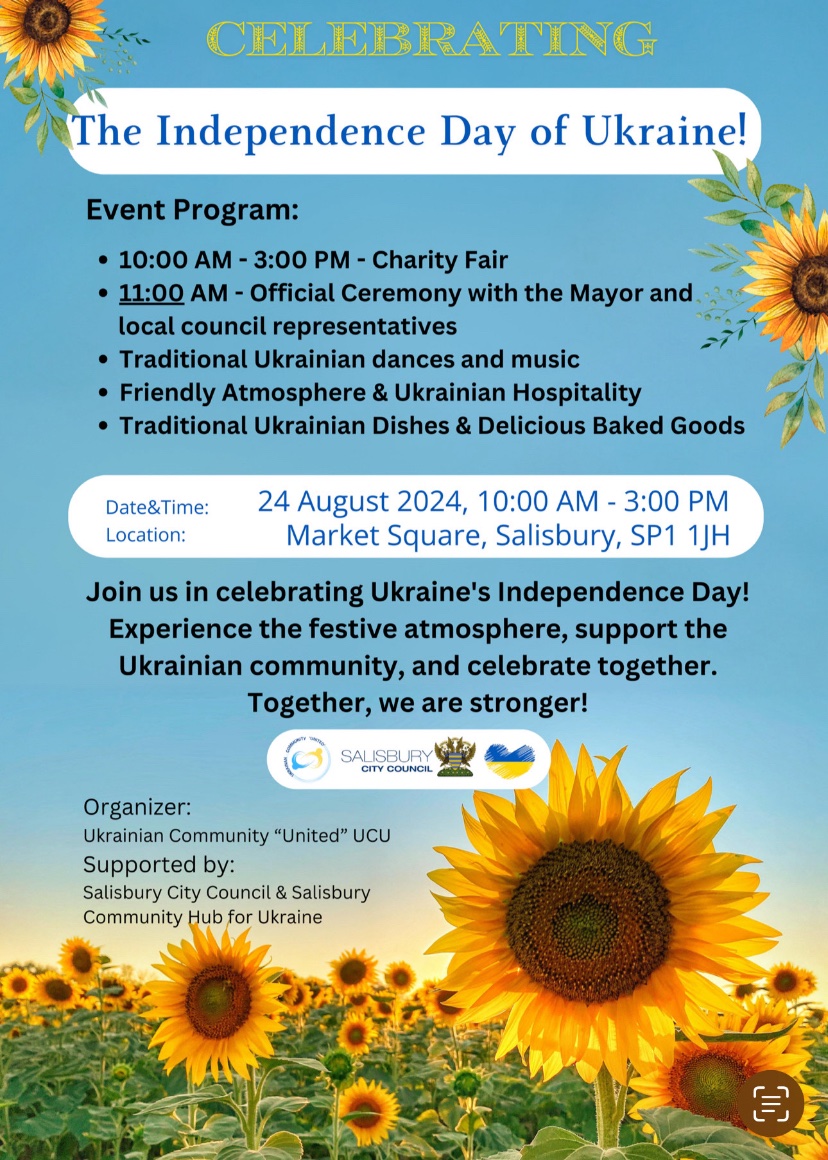 Today is an important day in Ukrainian people’s calendar and since welcoming many Ukrainian refugee families it is also an important day in Salisbury, so come along and show support.