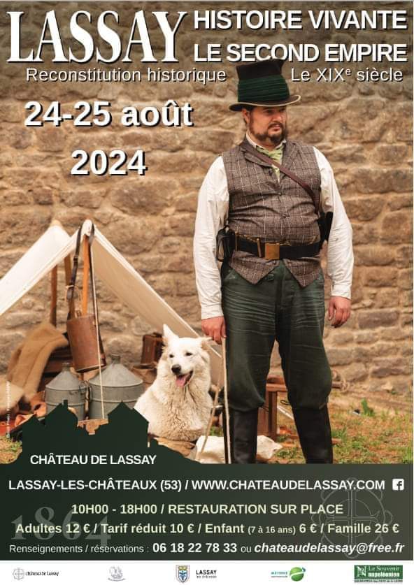 Lassayleschâteaux (@ensemblepourla1) on Twitter photo Aujourd'hui & demain :
vivez La reconstitution historique scénarisée du <a href="/ChateaudeLassay/">Château de Lassay</a> au Second Empire.
ouverture du château :
- samedi 24 août à 11h00
- dimanche 25 août à 10h00 Aujourd'hui & demain :
vivez La reconstitution historique scénarisée du <a href="/ChateaudeLassay/">Château de Lassay</a> au Second Empire.
ouverture du château :
- samedi 24 août à 11h00
- dimanche 25 août à 10h00