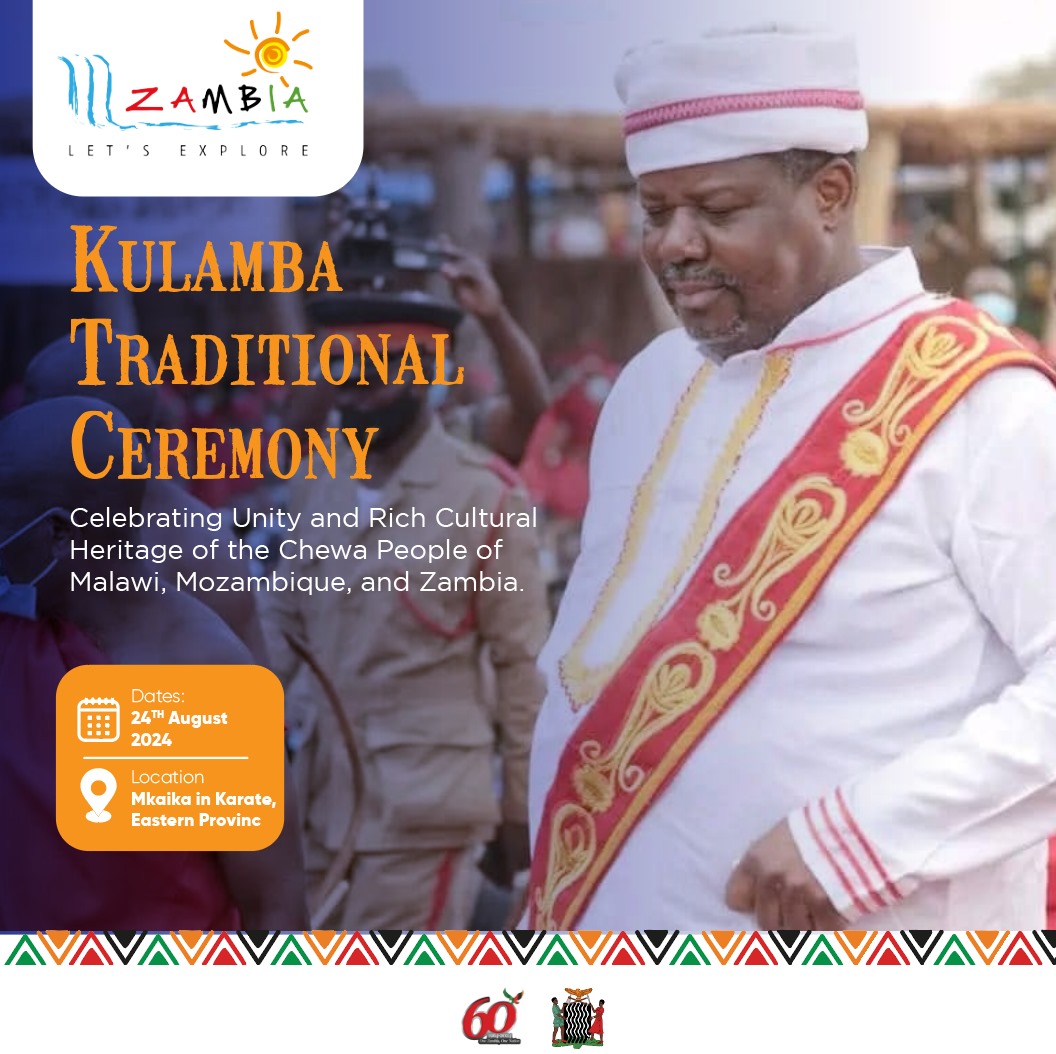 TourismZambia's tweet photo. Kulamba Traditional Ceremony:
Join us in celebrating the rich culture of the Chewa-speaking people at this year's Kulamba Traditional Ceremony, taking place on the 24th of  August 2024,  in Katete District, Eastern Province. 

#visitzambia #explorezambia #destinationzambia https://t.co/6lvLjwGvWB