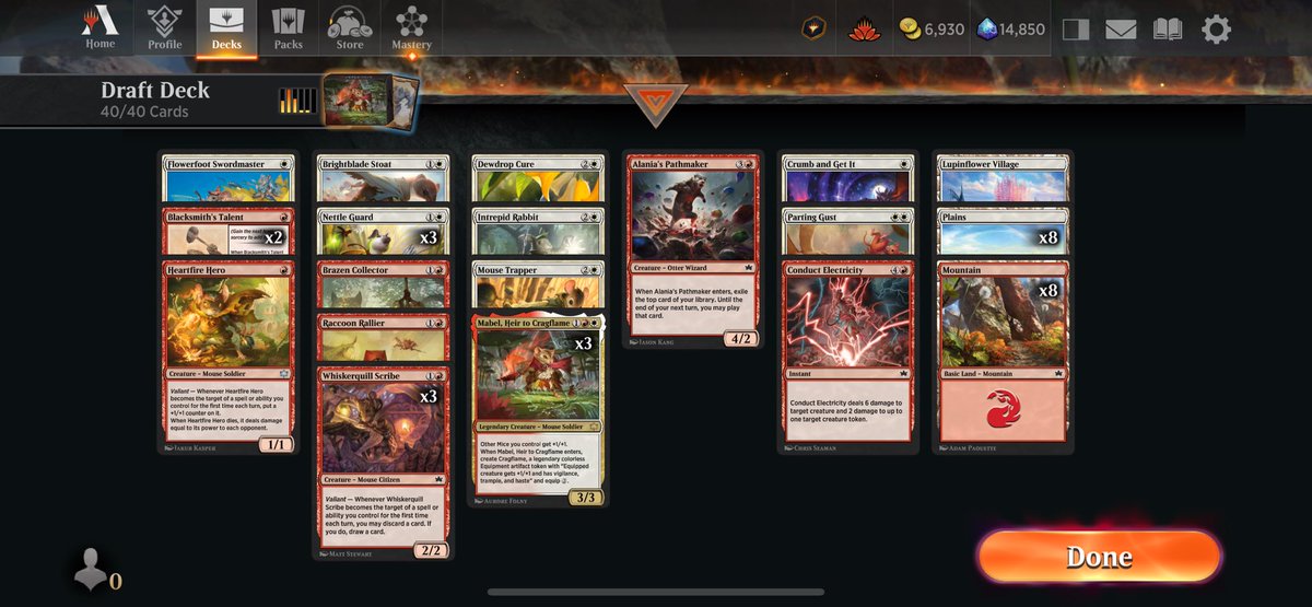 AbelKellen's tweet photo. Obviously carried by triple Mabel. But don’t sleep on blacksmith’s talent - that card is a big reason to be in Boros. Had to stretch into some poor options to make sure I had removal for opposing bombs. https://t.co/OvJ7hg2lny