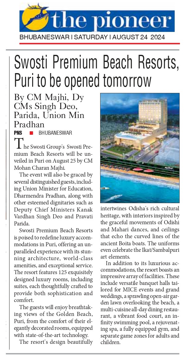 swostihotels's tweet photo. The wait is almost over. Blessed Beginnings. Swosti Premium Beach Resorts, Puri to be opened tomorrow.
Print published by @TheDailyPioneer , @SakalaNews
..
Book online at, https://t.co/DkW2l5DbLd
#OpeningTomorrow #SwostiBeachResort #Puri
@jkMohantySwosti @swostitravel https://t.co/W2EVZTyAjt