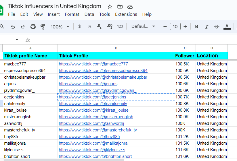 LeadMuktadir's tweet image. Completed TikTok influencers list in the United Kingdom with follower sizes between 10k and 300k.

#TikTokInfluencers #UKInfluencers #SocialMediaMarketing #TikTokUK #InfluencerMarketing #UKCreators #FollowerGrowth #MicroInfluencers #InfluencerList #ContentCreators