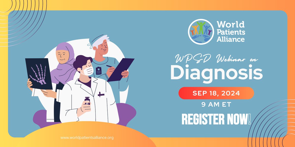 WorldPatients's tweet photo. 🚨 World Patient Safety Day Webinar on Diagnosis 🚨
 
 🗓️ Join us on September 18 at 9 AM ET for an exclusive webinar hosted by the World Patients Alliance (WPA) titled "Diagnosis." 
 
 🔗 Register Now: https://t.co/lVXKHxx4yJ

@WHO @Mecciya_M https://t.co/fd633AzPP8