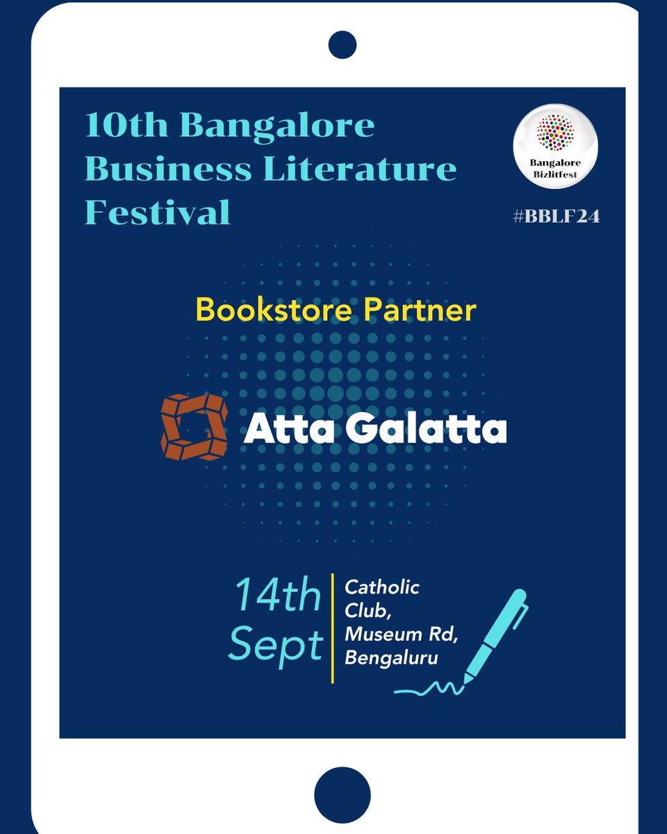 We are Thrilled to announce that AttaGalatta is our Official Book store partner.

For more details on the Festival, Visit : bizlitfest.com
#bblf24 #bangalorebusinessliteraturefest #authors #writersofbangalore #bangalorefests #bangaloreevents