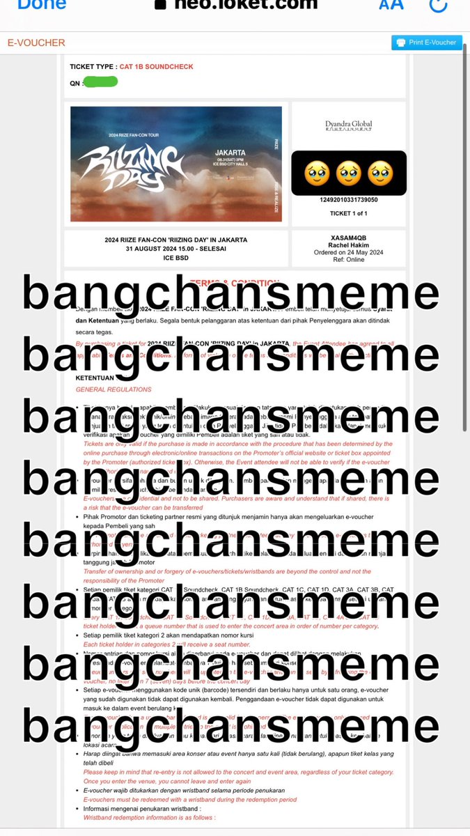 bangchansmeme's tweet photo. wts riize in jkt! 

2 tickets cat 1 b soundcheck 

dijual underprice karena gajadi bisa ikuttt :( 

qn berurut yaaa 

mau tanya tanya atau minat bisa dm, bisa request video call jugaa untuk lihat evoucher 

#wtsriize #RIIZEinJAKARTA #riize https://t.co/DGCVSL6Tjv