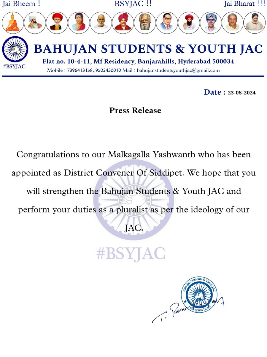 Bahujan_JAC's tweet photo. Congratulations Yashwanth #BSYJAC @BSYJAC_SDPT Convener 💐💐 @Yashwanth2080 https://t.co/x7J5TBU1qA