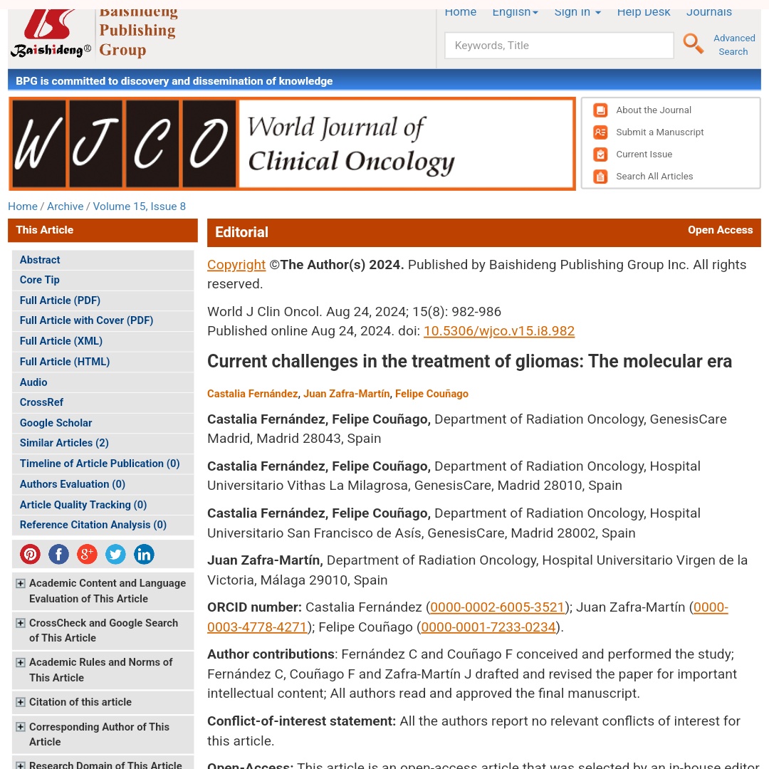 Castalia Fernández, MD. (@fuenteapolo) on Twitter photo 📝Editorial #btsm
Current challenges in the treatment of gliomas: The molecular era
<a href="/FuenteApolo/">Castalia Fernández, MD.</a> Zafra-Martín J, <a href="/fcounago/">Felipe Couñago PhD</a>
wjgnet.com/2218-4333/full… 📝Editorial #btsm
Current challenges in the treatment of gliomas: The molecular era
<a href="/FuenteApolo/">Castalia Fernández, MD.</a> Zafra-Martín J, <a href="/fcounago/">Felipe Couñago PhD</a>
wjgnet.com/2218-4333/full…