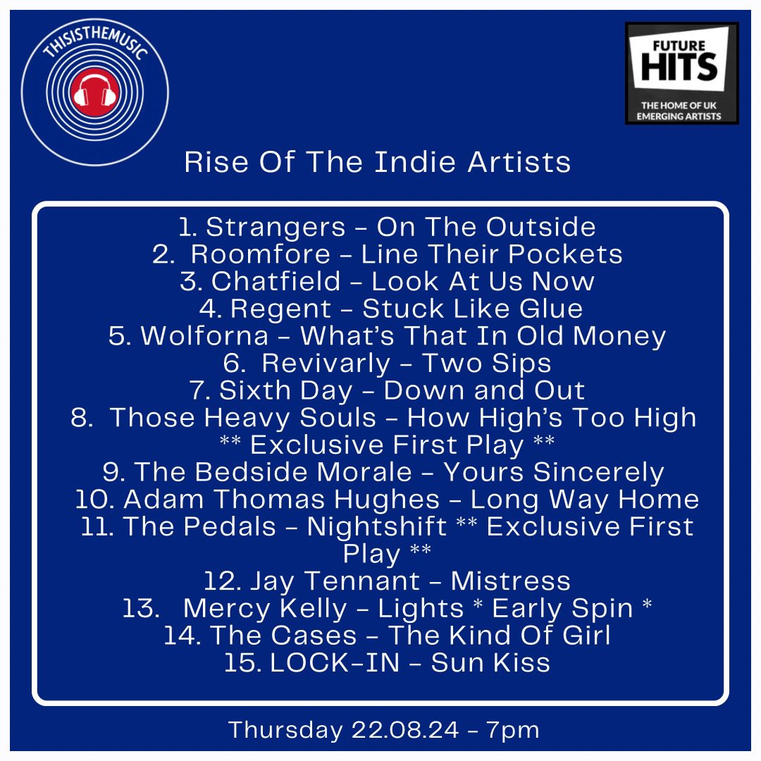 ThisIsTheMusic_ (@thisisthemusic2) on Twitter photo Now available on demand!
Strangers <a href="/roomforeband/">Roomfore</a> Chatfield <a href="/Regentrockband/">Regent</a> <a href="/WolfornaUK/">Wolforna</a> <a href="/revivalryband/">Revivalry</a> <a href="/sixthdayband/">Sixth Day</a> <a href="/thoseheavysouls/">Those Heavy Souls</a> <a href="/TheBedsideMrl/">TheBedsideMorale</a> Adam Thomas Hughes <a href="/thepedalsuk/">The Pedals</a> <a href="/jaytennant_/">Jay Tennant</a> <a href="/MercyKelly_Band/">MERCY KELLY</a> @TheCases_1 <a href="/Lockin_Band/">LOCK-IN</a>
mixcloud.com/futurehitsradiโฆ
#NewMusic2024 Now available on demand!
Strangers <a href="/roomforeband/">Roomfore</a> Chatfield <a href="/Regentrockband/">Regent</a> <a href="/WolfornaUK/">Wolforna</a> <a href="/revivalryband/">Revivalry</a> <a href="/sixthdayband/">Sixth Day</a> <a href="/thoseheavysouls/">Those Heavy Souls</a> <a href="/TheBedsideMrl/">TheBedsideMorale</a> Adam Thomas Hughes <a href="/thepedalsuk/">The Pedals</a> <a href="/jaytennant_/">Jay Tennant</a> <a href="/MercyKelly_Band/">MERCY KELLY</a> @TheCases_1 <a href="/Lockin_Band/">LOCK-IN</a>
mixcloud.com/futurehitsradiโฆ
#NewMusic2024