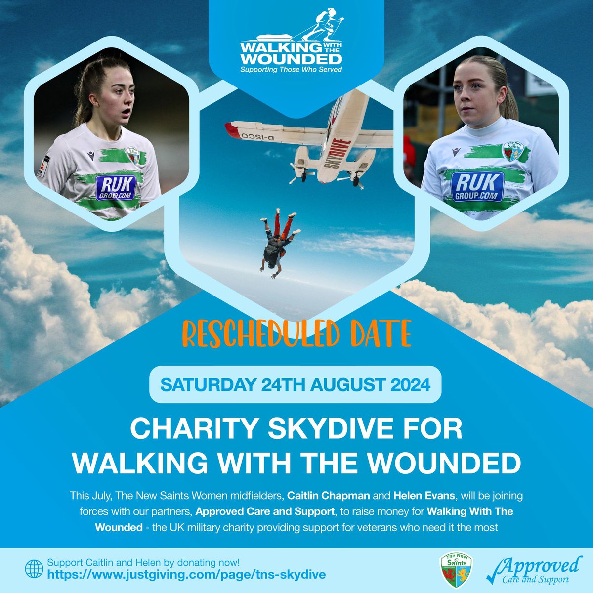 tnsfcwomen's tweet photo. Today’s finally the day!

Caitlin Chapman and Helen Evans will be joining forces with the team from Approved Care and Support to complete their charity skydive.

All money raised will help the amazing work done by @supportthewalk.

👉 Read more: https://t.co/tisqOqPOPn https://t.co/I95jDhw1o5