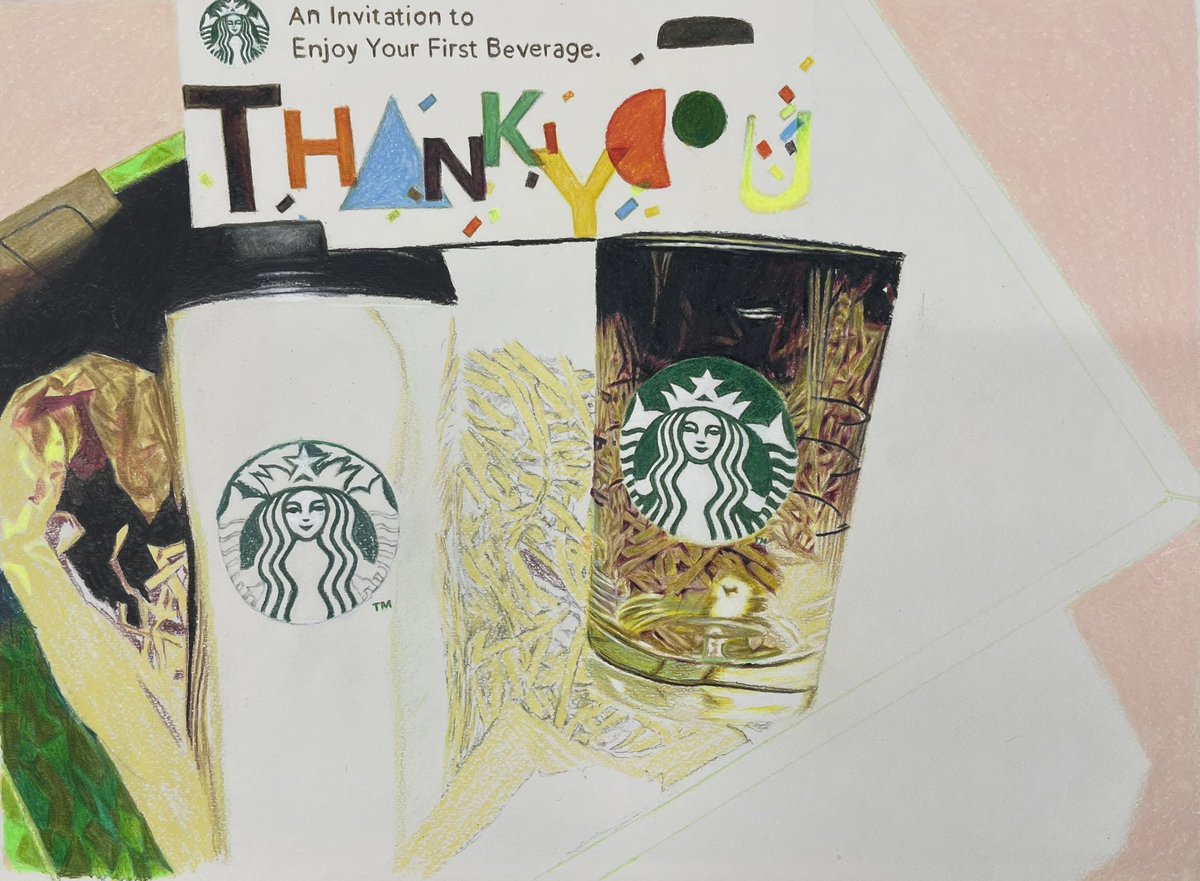 スタバギフト　途中経過1
描き始めてから４ヶ月...
まだまだかかりそうです🤣
#色鉛筆画